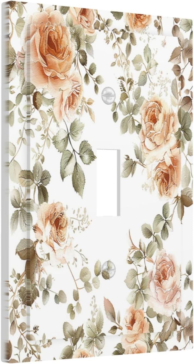 Decorative Light Switch Cover Vintage Warm Color Orange Flowers And Leaves 1 Gang Single Toggle Device Electrical Faceplate Switchplates Decorator Outlet Wall Plate for Bedroom living Room