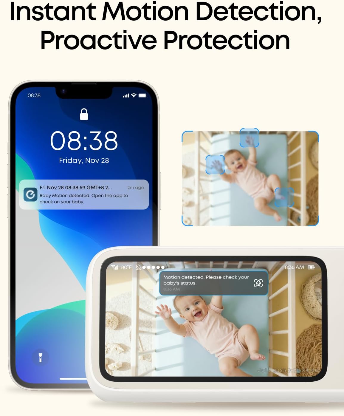 eufy Baby Monitor C10 with 2K HD Camera, 4.5" 480p Display, 4× Zoom, Pan-Tilt, Night Vision, Hybrid Wi-Fi & No Wi-Fi Connection, 12 H Battery, Motion, Cry, Noises, Temperature Alters, 2-Way Talk, VOX