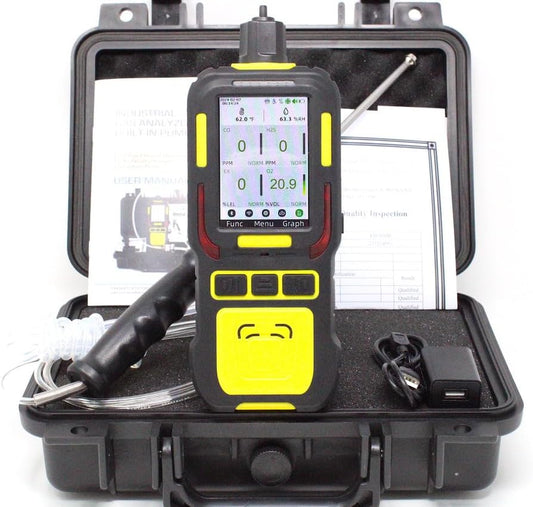 4 Gas Data Logger Monitor | Built-in Pump Multi Gas Meter | O2, CO, H2S, LEL | Color Display & Graphing | USA NIST Calibration | Computer Data Logging |