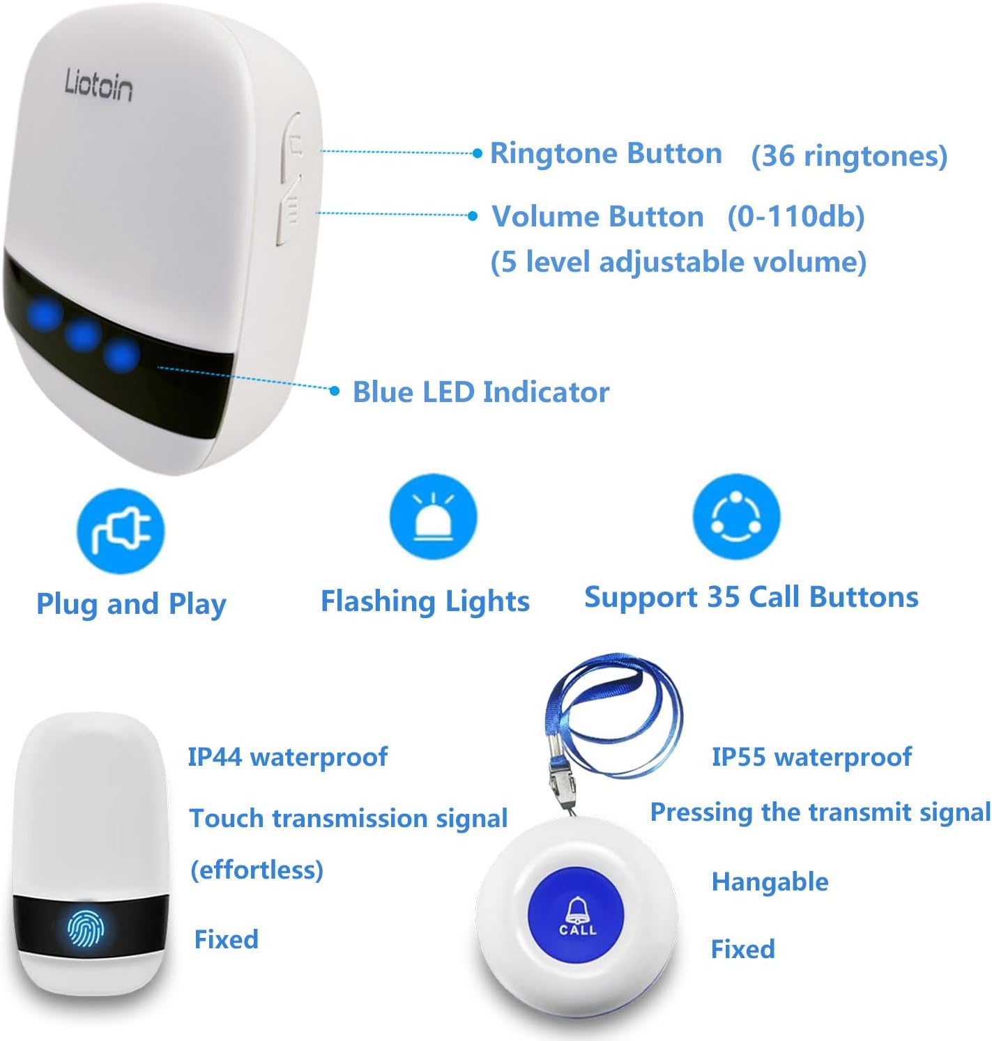 Caregiver Pager Wireless Call Button Alert Button Call Bell Emergency Button for Home/Elderly/Patients Panic Button Nurse Alert Call System 3Call Button 3Receivers (600+ft Operating Range)
