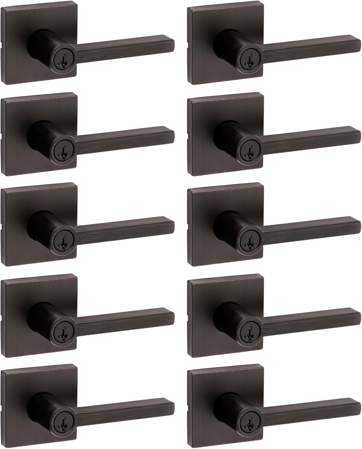 Kwikset Halifax Entry Door Handle with Lock and Key, Secure Keyed Reversible Lever Exterior, for Front Entrance and Bedrooms, Venetian Bronze, 10 Pack, Pick Resistant SmartKey Rekey Security
