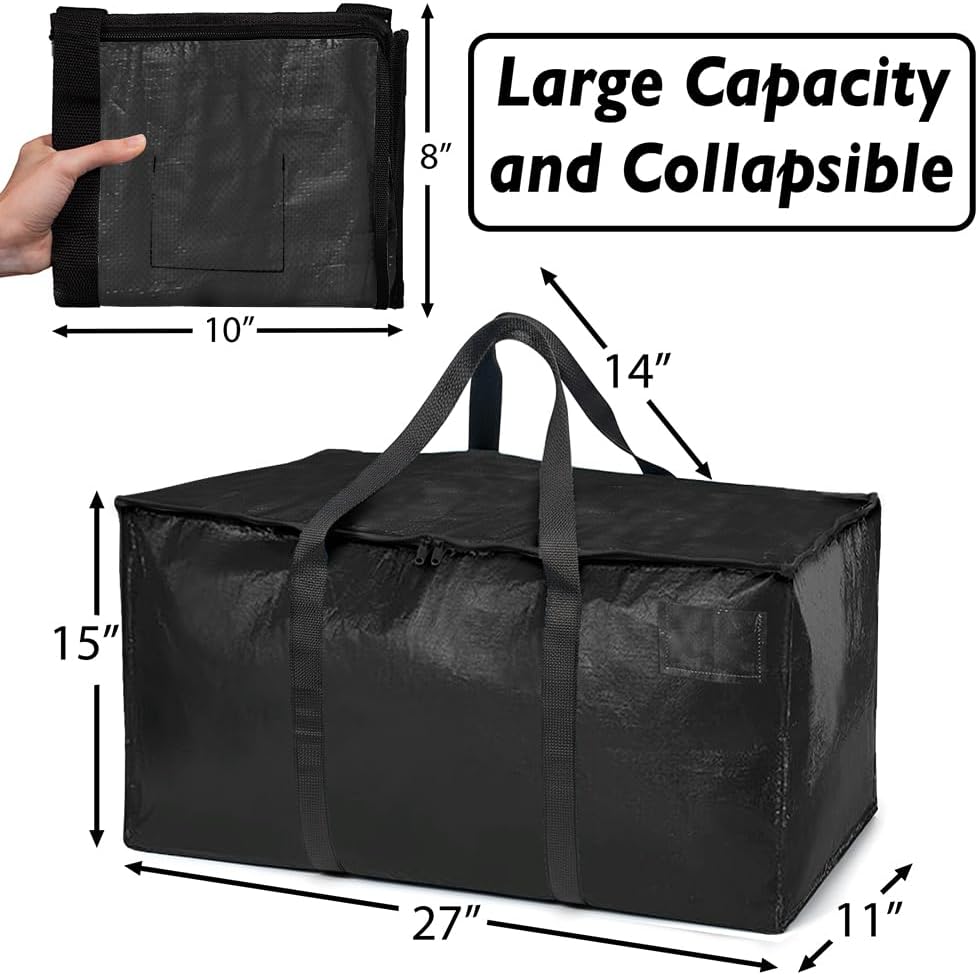 ClearSpace Heavy Duty Moving Bags or Storage Bags – Black Storage Bins with Lids, Large Moving Boxes with Backpack Straps & Zippers,– Packing Box & Moving Supplies for College Dorm, 6 Pack
