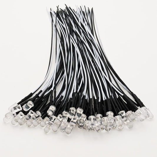 50pcs 110VAC 5mm White LED Lights Emitting Diodes, Prewired 7.9 Inch V LED Light Diffused Colored Lens Small LED