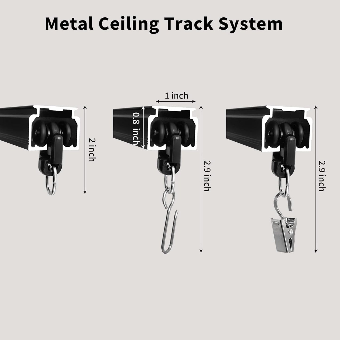Ceiling Mount Curtains Track Room Divider Privacy Partition Separator Curtain Tracks Rods Heavy Duty RV Shower Outdoor Rail Clip Hook Set, Black 3-12ft