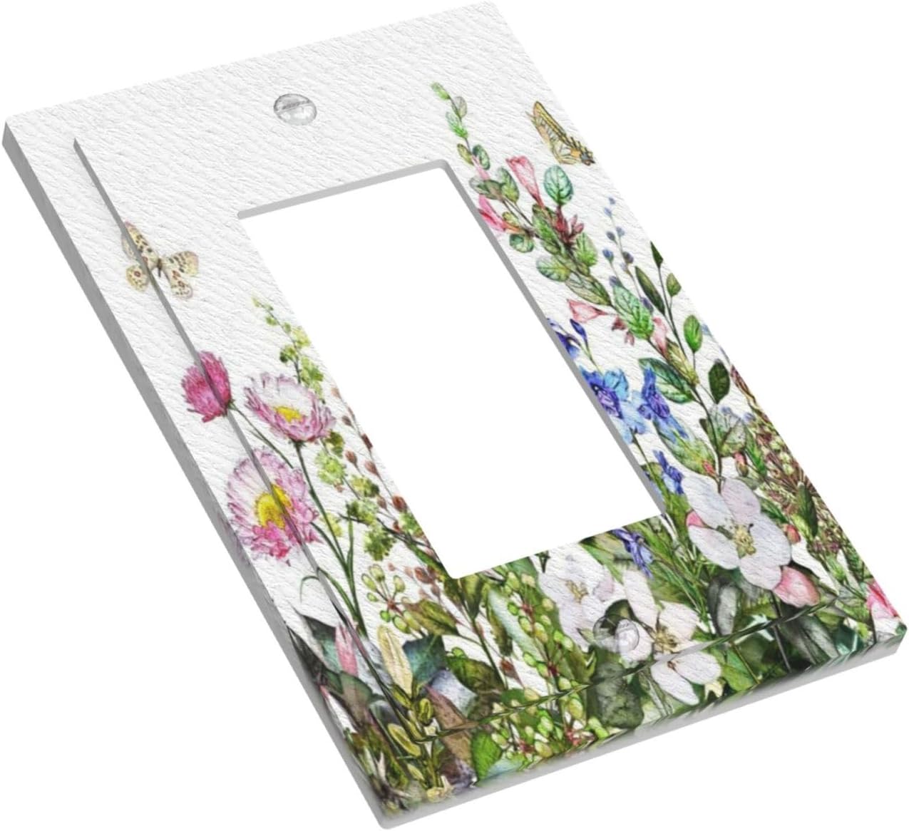 Boho Colorful Wildflowers Butterfly Green Plant Leaf 1 Gang Rocker Light Switch Covers Single Decora Outlet Wall Plate Decorative Switchplate Faceplate GFCI for Country Bathroom Bedroom Decor