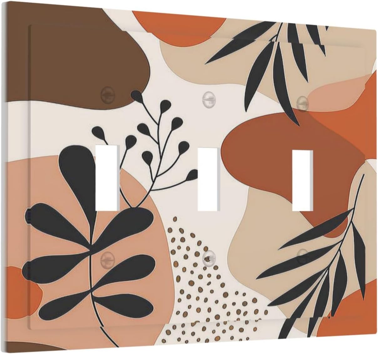 Decorative Switch Plates Boho Botanical Orange Green Beige Minimalist 3 Gang Wall Plate Triple Toggle Light Switch Cover Faceplate Electrical Wall Panels for Bedroom living Room Decor