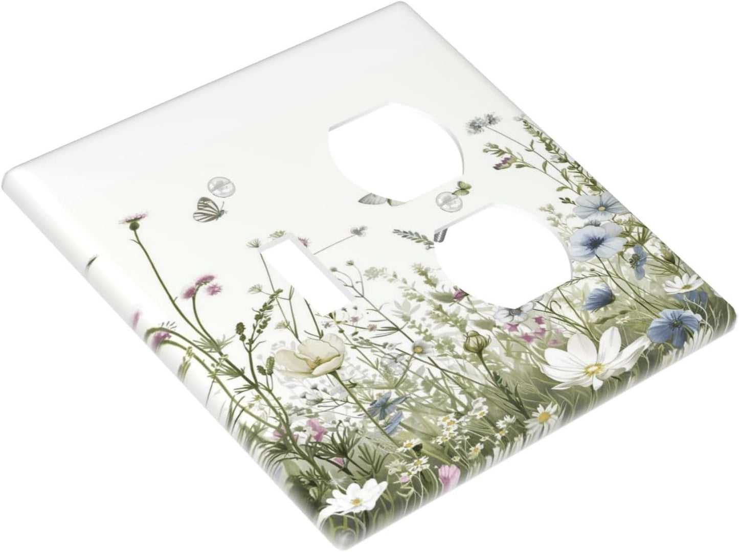 Colorful Wildflowers Daisy Plant Butterfly Floral Wallplates 1 Toggle 1 Duplex Switch Plate Electrical GFCI Faceplate Decorative Light Switch Covers for Bed Room Living Room Decor