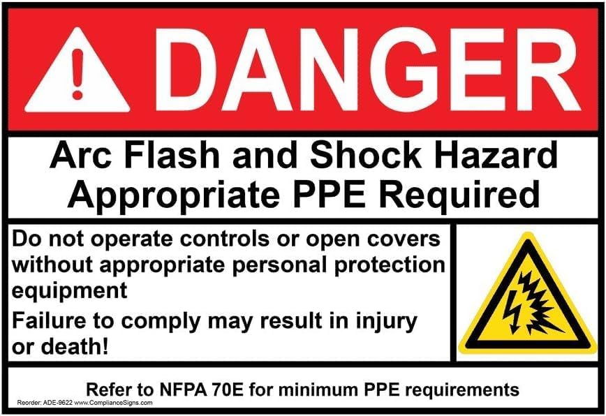 ComplianceSigns.com DANGER Arc Flash And Shock Hazard Appropriate PPE ANSI NFPA 70E Safety Sign, 10x7 in. Magnetic for Electrical