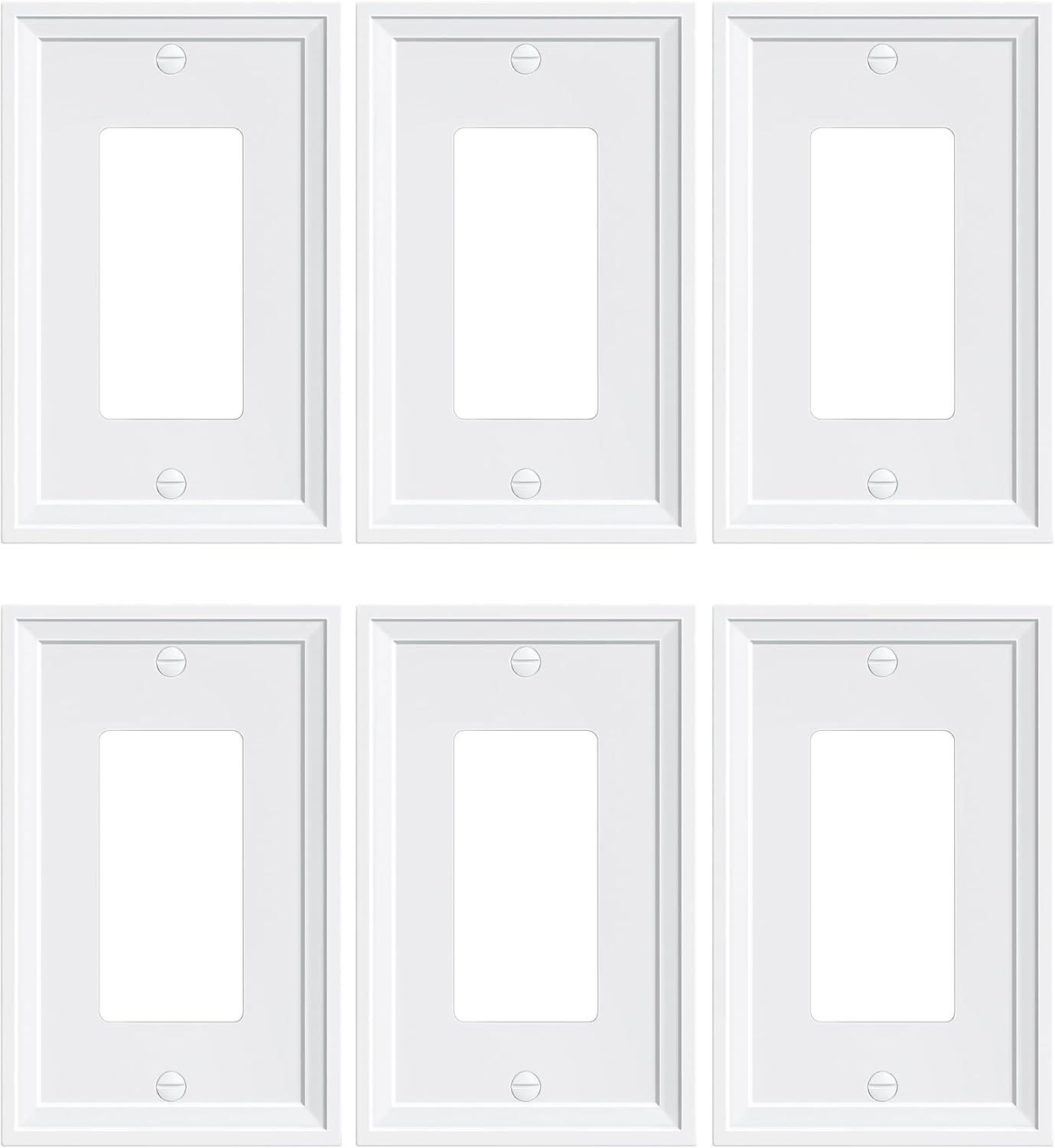 6-Pack Decorator Outlet Cover Plate, White Decorative Switch Plates and Outlet Covers, Natural Bamboo Fiber Wall Plates for Electrical Outlets, Receptacle, GFCI Outlet, Dimmer Switch