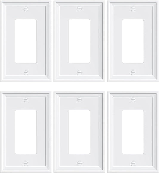 6-Pack Decorator Outlet Cover Plate, White Decorative Switch Plates and Outlet Covers, Natural Bamboo Fiber Wall Plates for Electrical Outlets, Receptacle, GFCI Outlet, Dimmer Switch