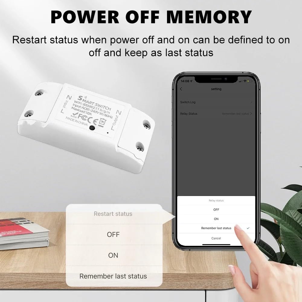 Eversecu WiFi Smart Light Switch 10A Mini DIY Breaker Module, Control by Smart Life/Tuya App, Compatible with Google Home/Alexa Echo