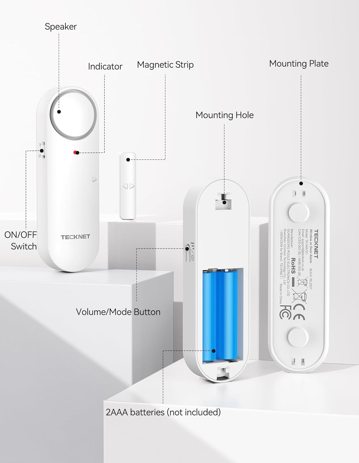 TECKNET Door Alarms When Opened, Window Door Alarm for Kids Safety, 2-in-1 Alarm & Chime, Door Sensor for Home Security, 3-Level Volume Control, Window Alarms for Garages, Apartment, 6Pcs