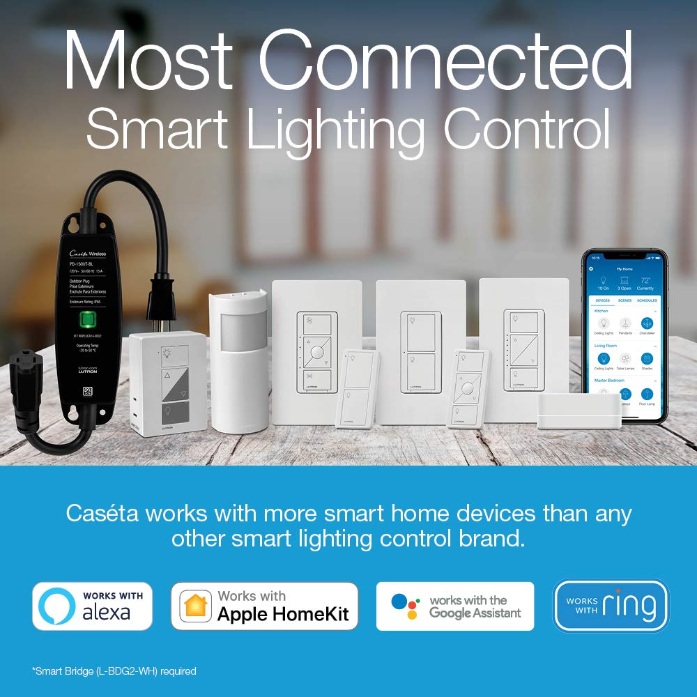 Lutron Caseta Original Smart Light Switch (Lutron Smart Hub Required), for Home, LED Lights, and Fans, 6 Amp, Single-Pole/3-Way, Neutral Required, PD-6ANS-IV, Ivory