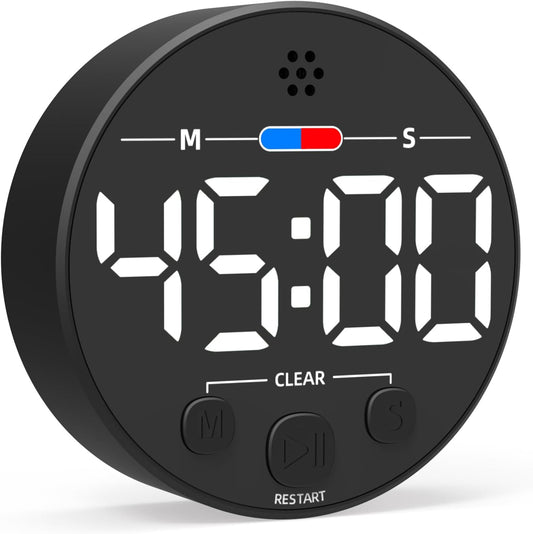 Visual Digital Timer for Kitchen, Classroom, Kids, Productivity, Magnetic Countdown Timer for Egg Cooking, Toddler, Focus, Work, Task, Small Desk Timer with Large LED Display, Super Loud Alarm - White