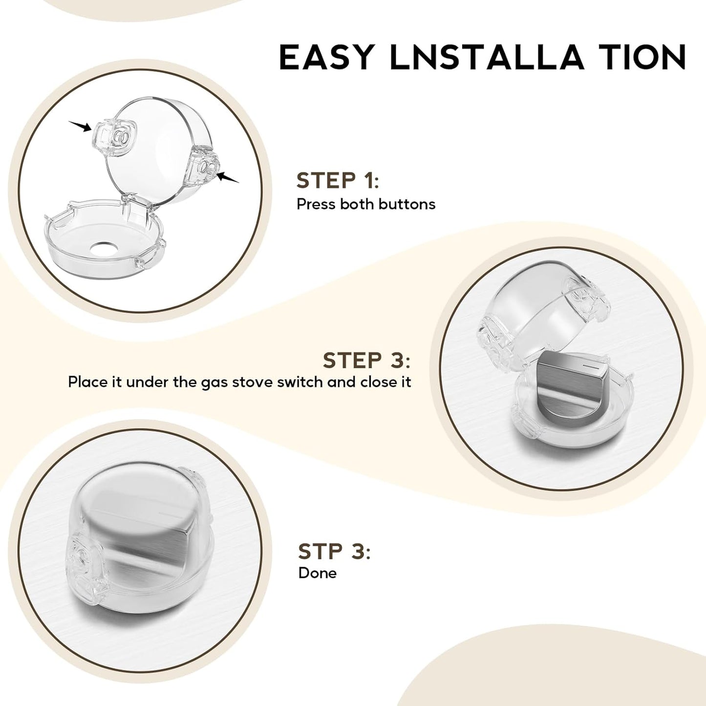Stove Knob Safety Covers, for Knob Diameter Less Than 2.4", Dual Grip Safety Shield, Unlock with Adult Hand, Press Gas Stove Knob Locks, Oven Lock Knob Covers for Child Safety, Clear, Pack of 5