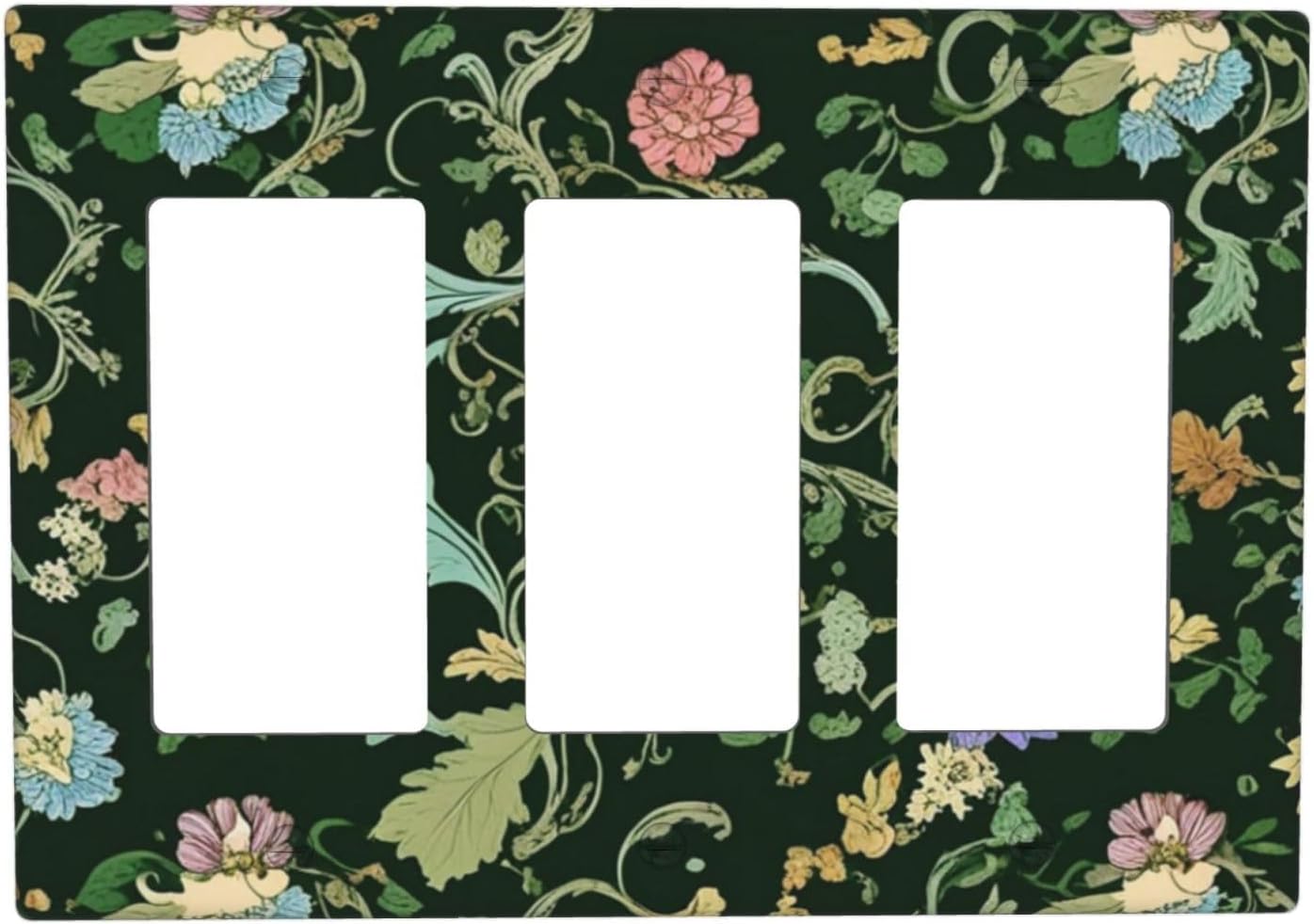 Decorative Outlet Covers Vintage Green Leaf Plant Rustic Pink Flower 3 Gang Wall Plate Triple Rocker Light Switch Cover Plate Jumbo Electrical GFCI Faceplate for Home Decor