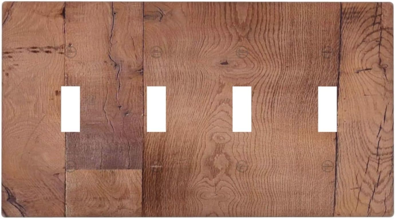 Rustic Brown Dark Wood Texture Printing Light Switch Covers Quad Toggle Electrical Faceplate 4 Gang Wall Plate Decorative Switch Plates For Farmhouse Cabin Decor