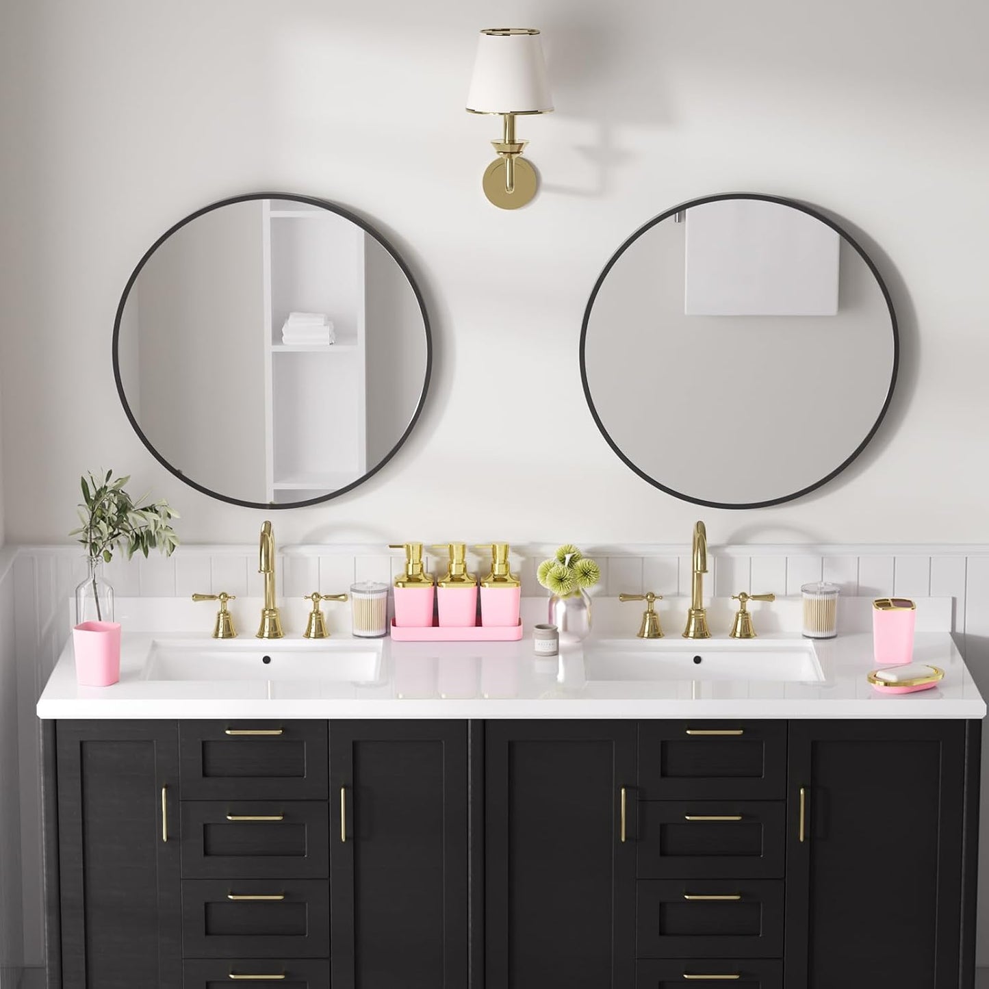 Bathroom Sets with Shower Curtain and Rugs, 27PC Bathroom Accessory Set, Pink Bathroom Set, Pink Bathroom Accessories Set with Trash Can, Toilet Brush and Soap Dispensers