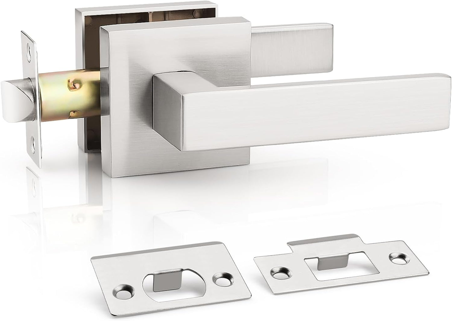 KNOBWELL 1 Pack Interior Door Handle Brushed Nickel Passage Doorknob Lever for Closet Hallway Satin Nickel Door Handleset(No Lock)