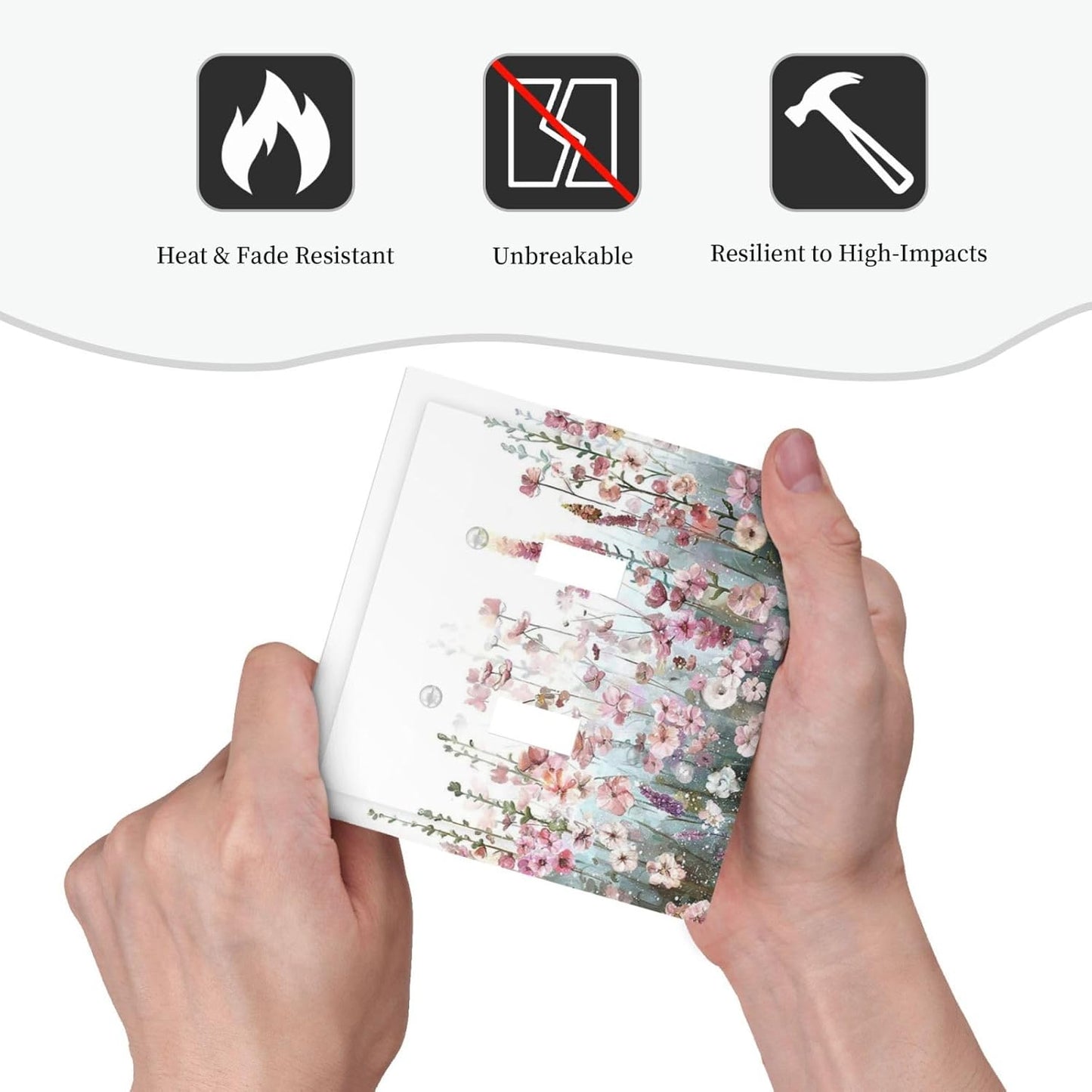 Colorful Flowers Pink Floral Watercolor Plant Decorative Switch Plates 2 Gang Double Toggle Outlet Light Switch Cover Wall Plate Electrical Faceplate for Bed Room Living Room Decor