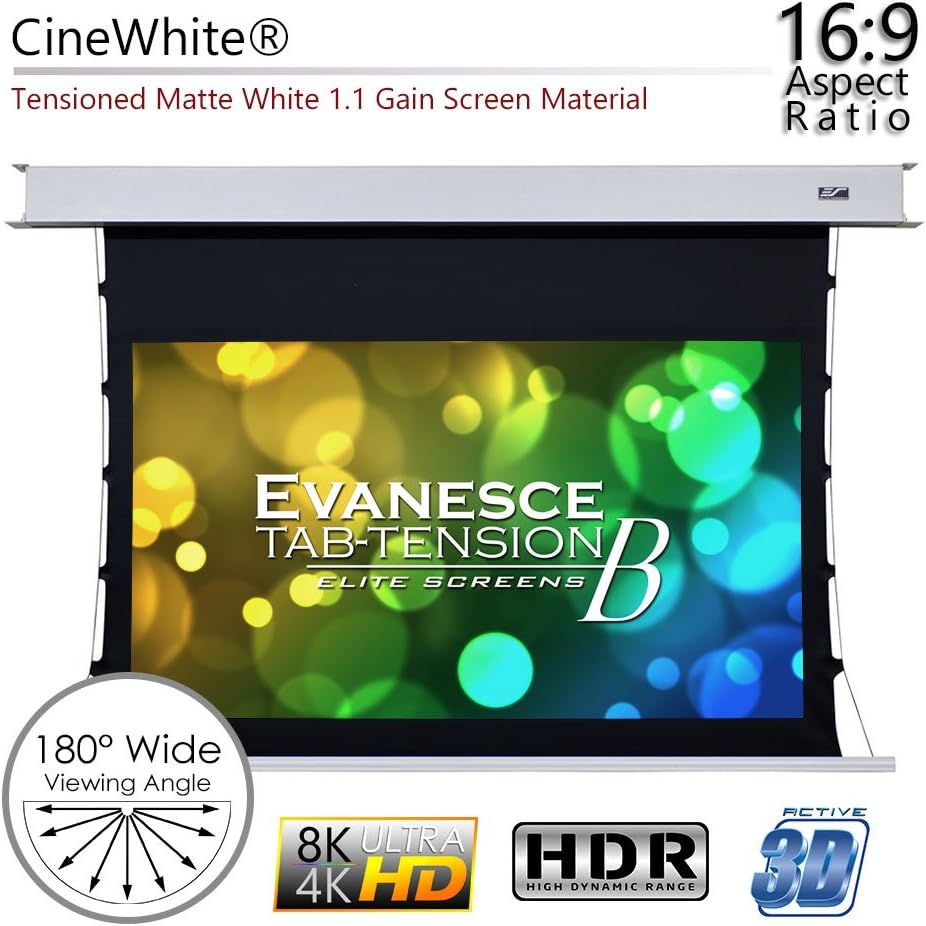 Elite Screens Evanesce Tab-Tension B, 120-inch Diagonal 16:9, 4K / 8K HD Ready, Recessed in-Ceiling Electric Tab Tensioned Projector Screen, Matte White Projection Screen Surface, ETB120HW2-E8
