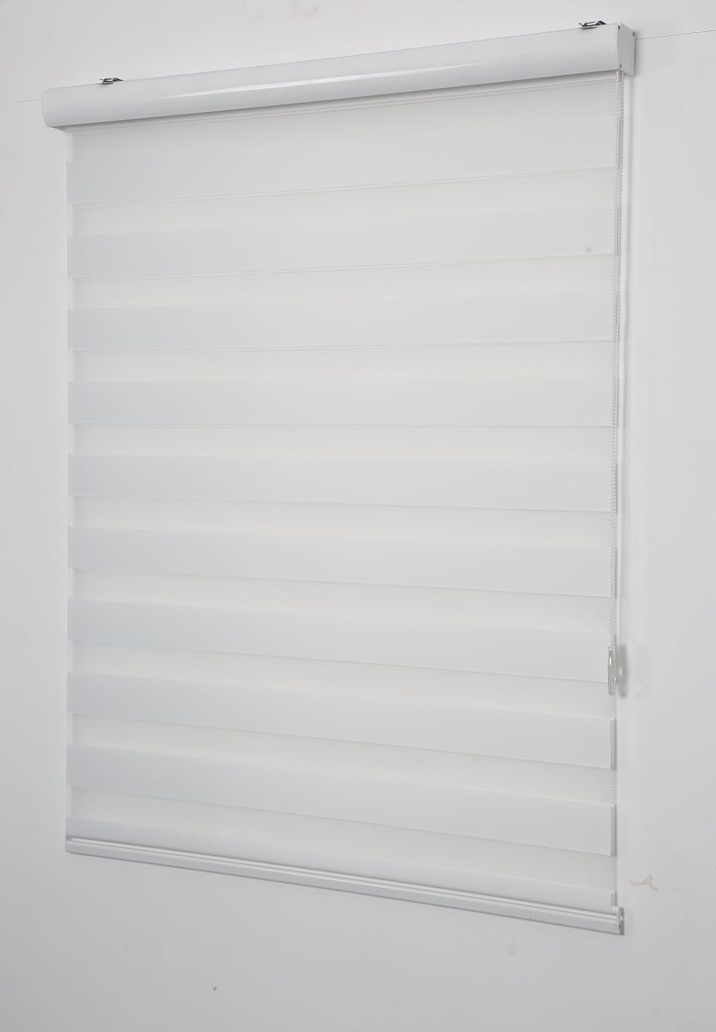 Shadesu Custom Size Zebra Blinds for Windows, 97" W x 72 H, White, Dual Layer Free-Stop Zebra Shades, Light Control for Day and Night, Sheer Blinds for Indoor Windows, Bedroom, Kitchen