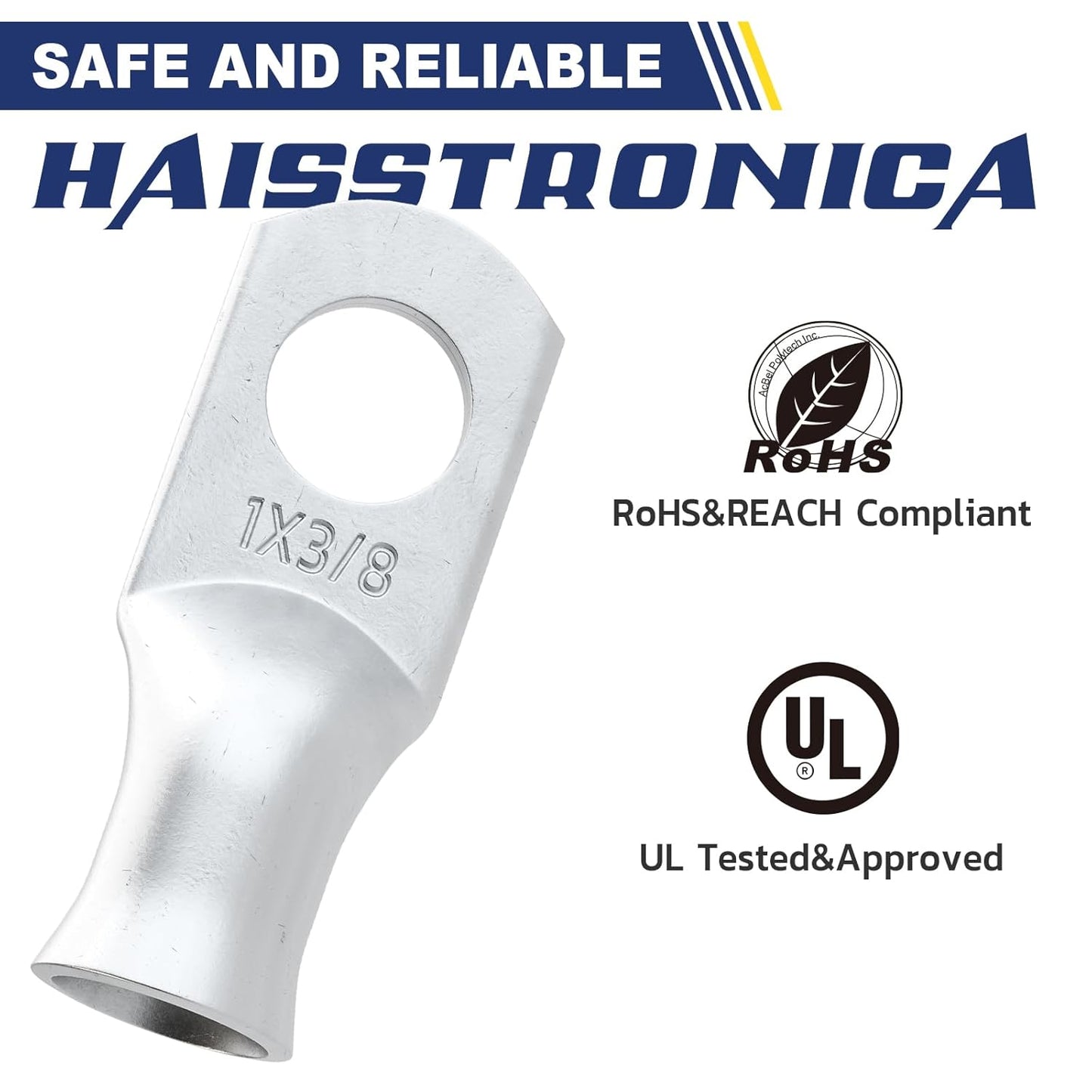 haisstronica 10pcs 1 AWG - 3/8" (M10) Tinned Copper Battery Lugs, Heavy Duty Copper Wire Lugs with 10pcs 3:1 Adhesive Heat Shrink Tubing, 1 Gauge Wire Lugs, Tinned Copper Battery Cable Ends
