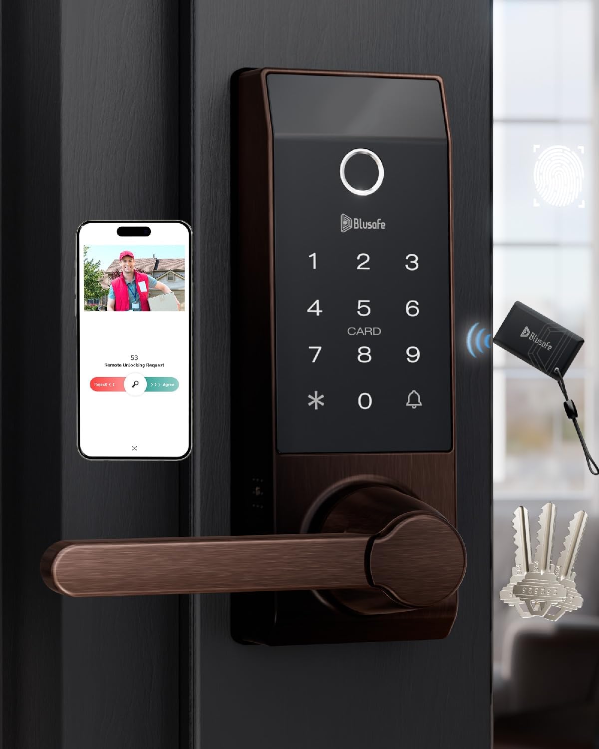 Smart Lock Doorbell Fingerprint Smart Door Lock Deadbolt for Homeowners or Parents Door Lock with Camera and Door Handle for Renters, Keyless Entry Door Lock for Front Door (Contour Sand Nickel)
