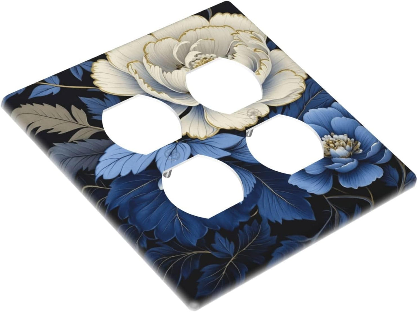 Decorative Outlet Covers Rustic Blue White Flowers Big Floral 2 Gang Wall Plate Double Duplex Light Switch Cover Switch Plate Covers Faceplate for Country Bedroom Home Decor