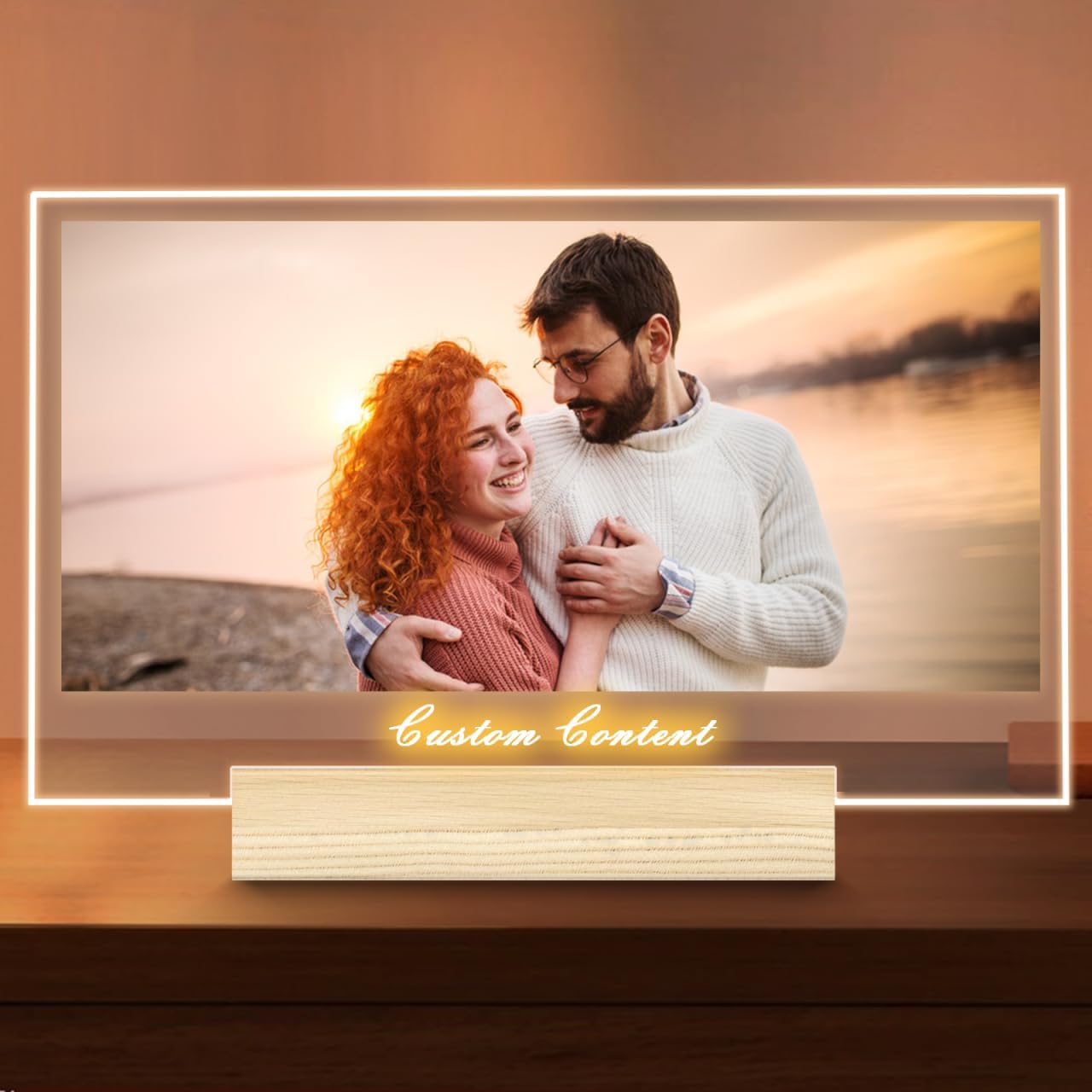 Personalized Picture Frame, Custom Tabletop Photo Frame with Light, Customized Gift for Mom/Father/Kid/Friend/Pet - Birthday, Valentine’s Day, Mother's Day, Father's Day, Christmas (R02)