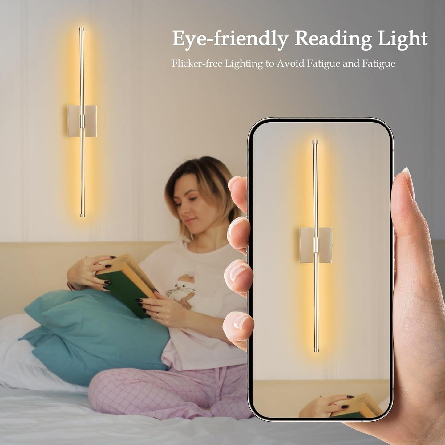 LED Wall Sconces with Remote Control, Dimmable Wall Sconces Set of 2, 5 Colors 3000K-6500K & Dimmable, Hardwire Wall Light with Timer & Night Light, LED Nickel Wall Lamps for Living Room, Bedroom