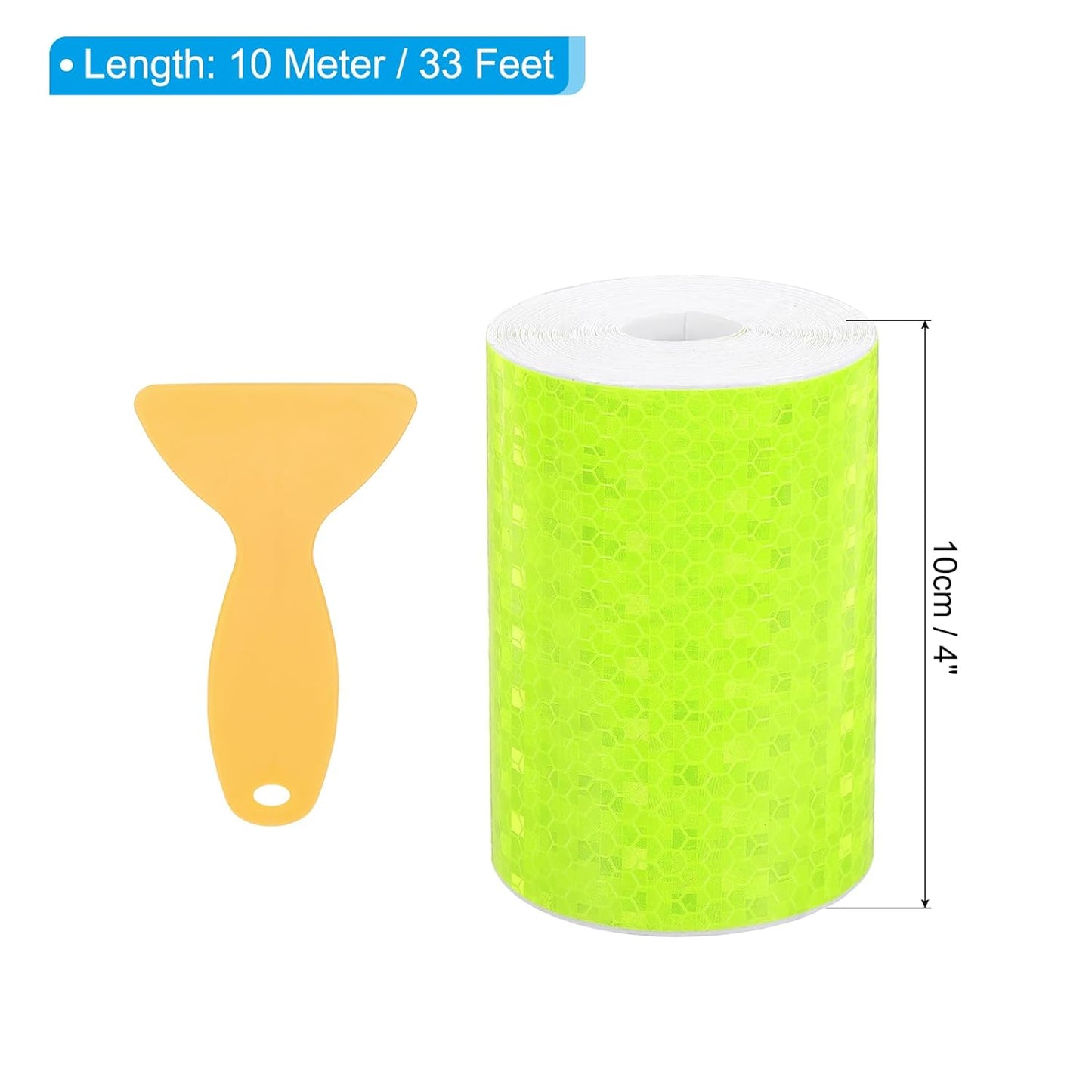 PATIKIL 4 Inch x 33 ft Reflective Tape, 1 Roll Waterproof Self Adhesive High Visibility Caution Warning Safety Tape Reflector with Scraper for Trucks Trailers Cars, Bright Green