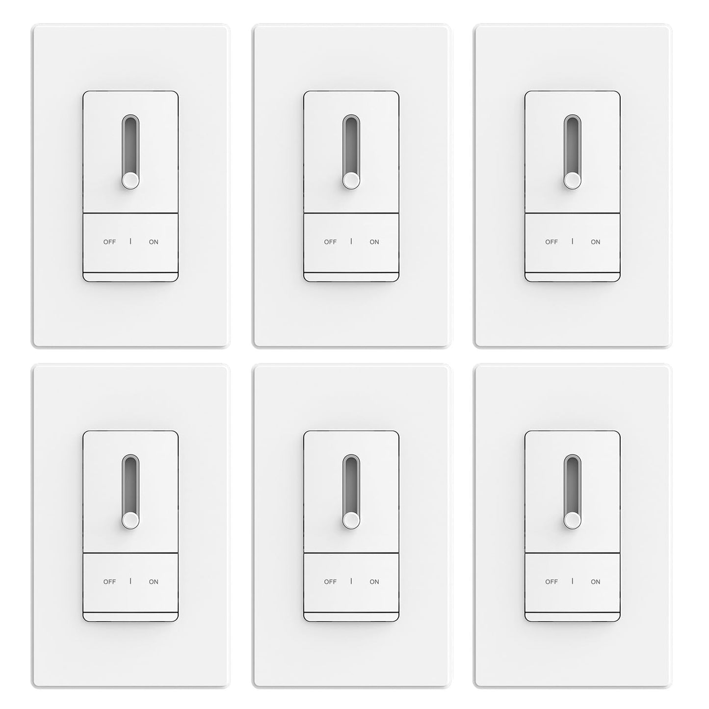 ELEGRP Slide Dimmer Switch for Dimmable LED, CFL and Incandescent Light Lamp Bulbs, Single Pole or 3-Way, Full Control with Preset, Rocker Paddle, Wall Plate Included, UL Listed (6 Pack, Matte White)