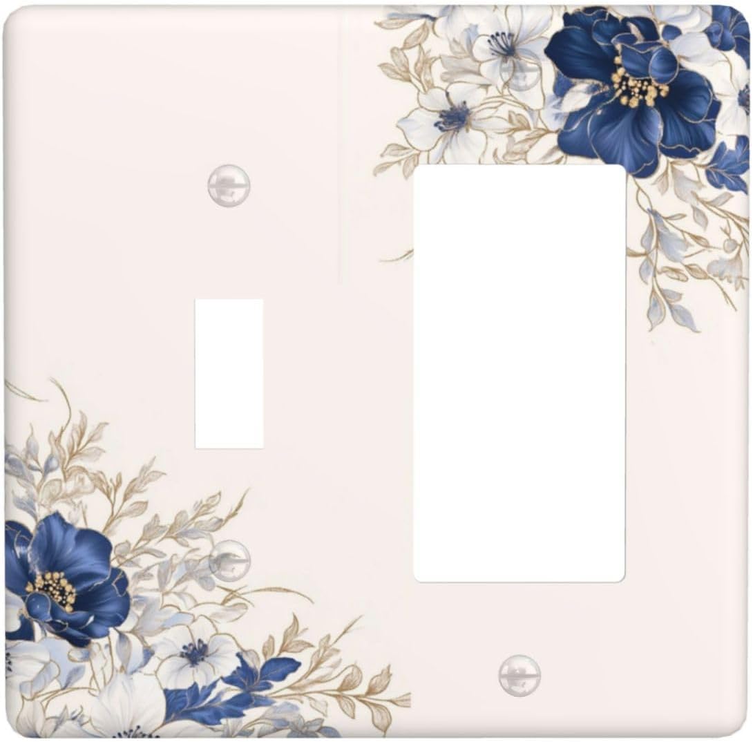 Decorative Outlet Covers Rustic Blue White Flowers Floral Penoy 2 Gang 1 Gang Wall Plate Cover Single Toggle Rocker Combo Light Switch Cover Plate Face Plate