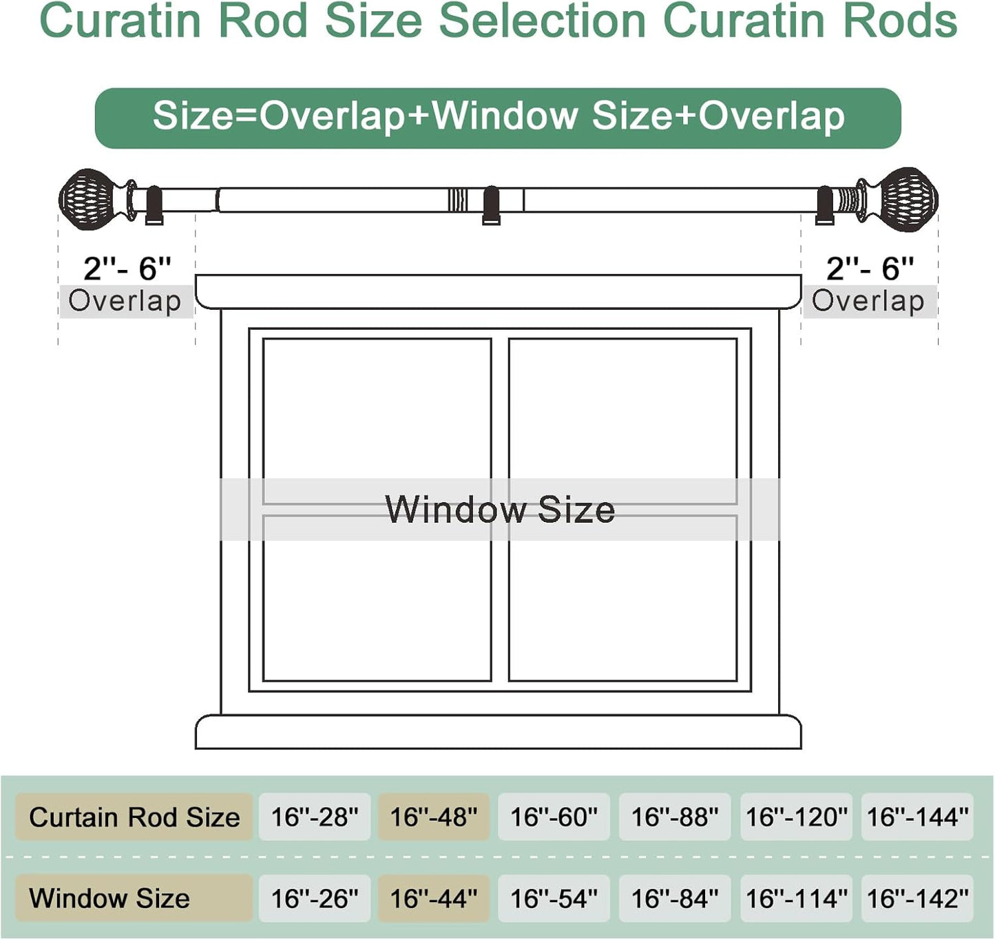 Curtain Rods for Windows 16 to 48 Inches Adjustable Length 1 Inch Diameter Window Curtain Rod with Wood Grain Leaf Pattern Finials,for Heavy Duty Curtains Rods