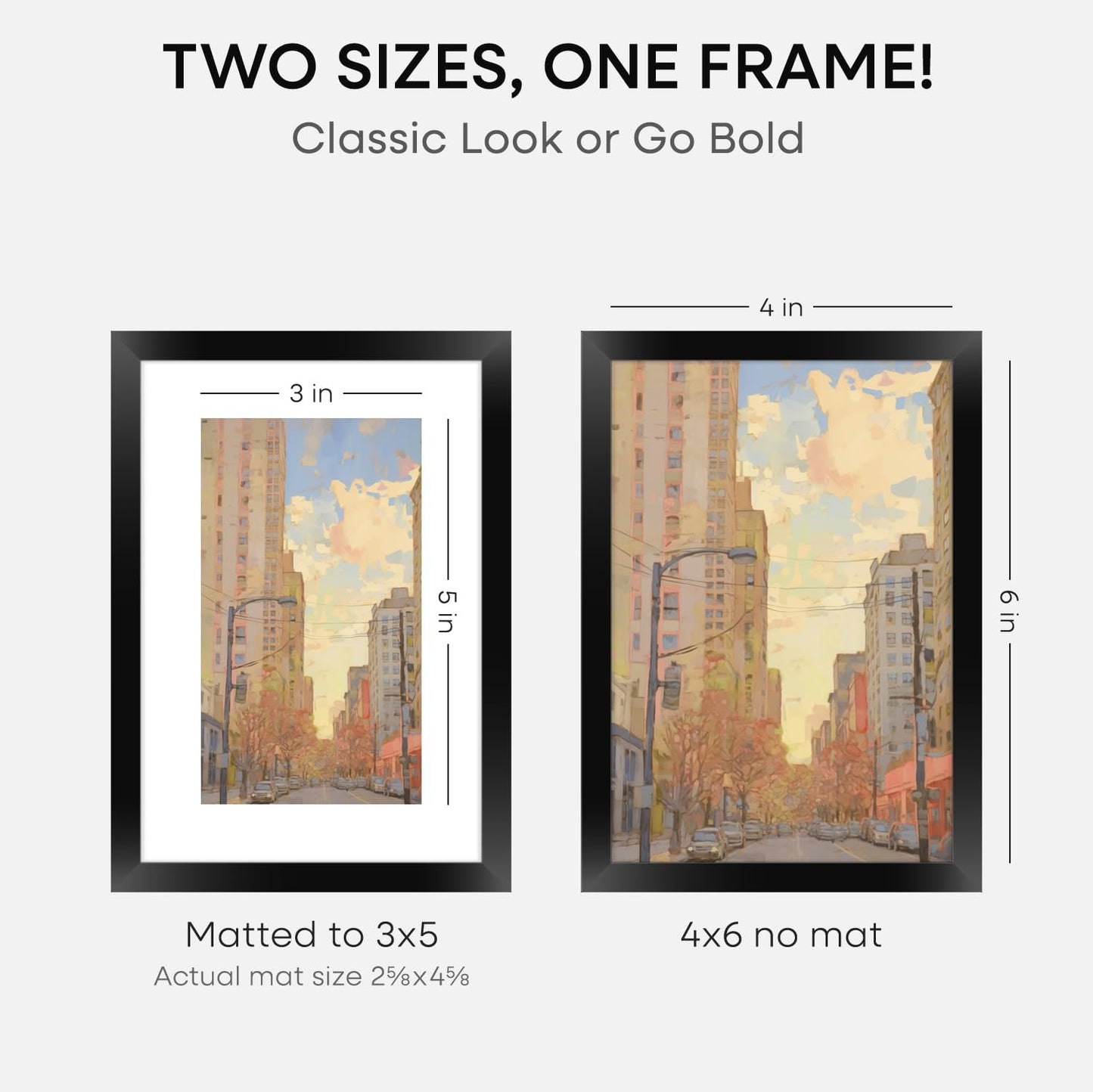Homeforia 4x6 Picture Frame Black, High End Metal 4 x 6 Black Frames with Mat 3 x 5 for Art, 4x6 Desk Frame Matted to 3x5 inch Photo, 4 by 6 Wall or Tabletop Frames, Tempered Glass, Wall Kit, Set of 4