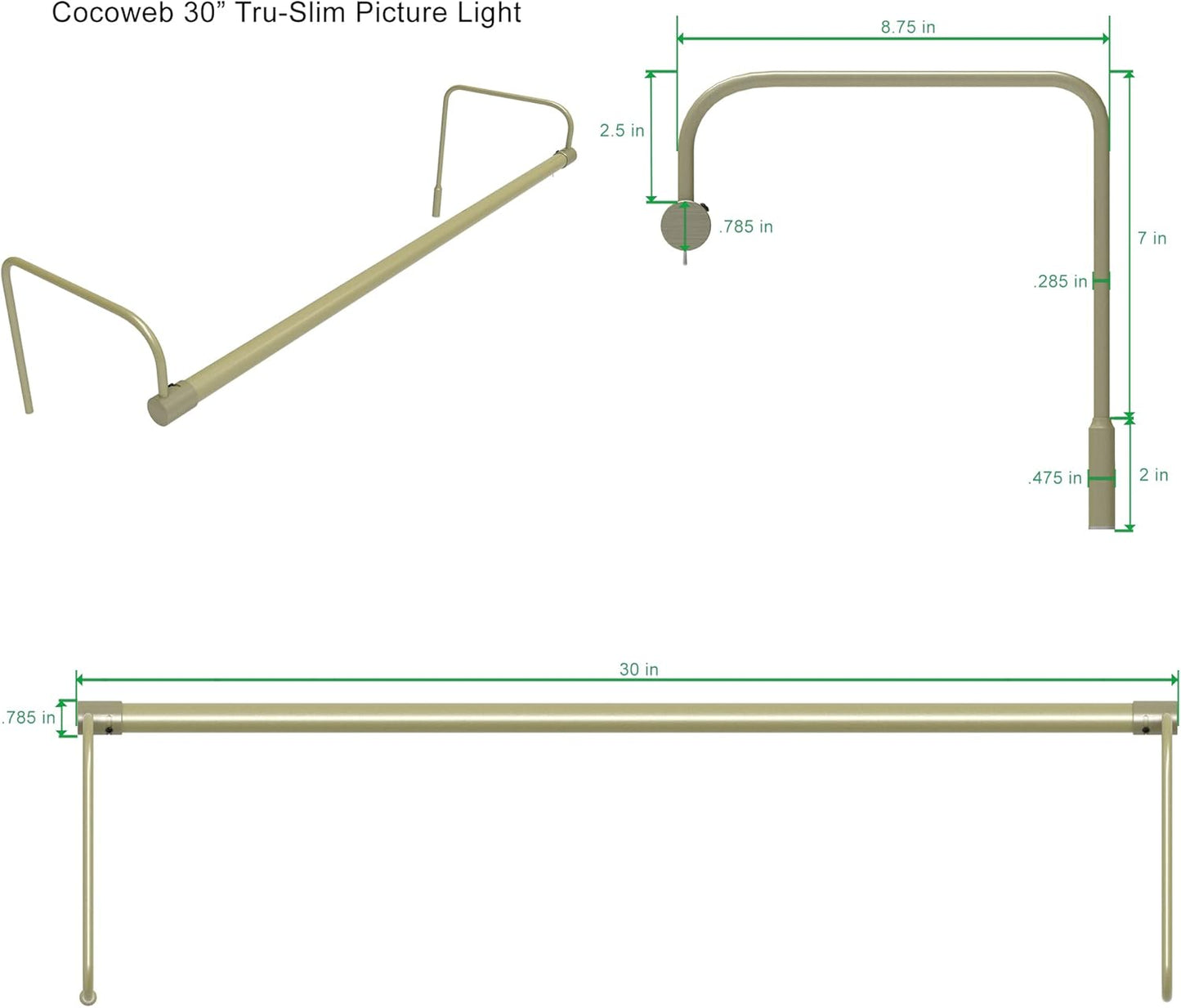 Cocoweb 30 Inch Tru-Slim Antique Brass Picture Light - LED, 2700K, Adjustable Arm, Plug-in, Toggle Switch, Sleek and Compact Design