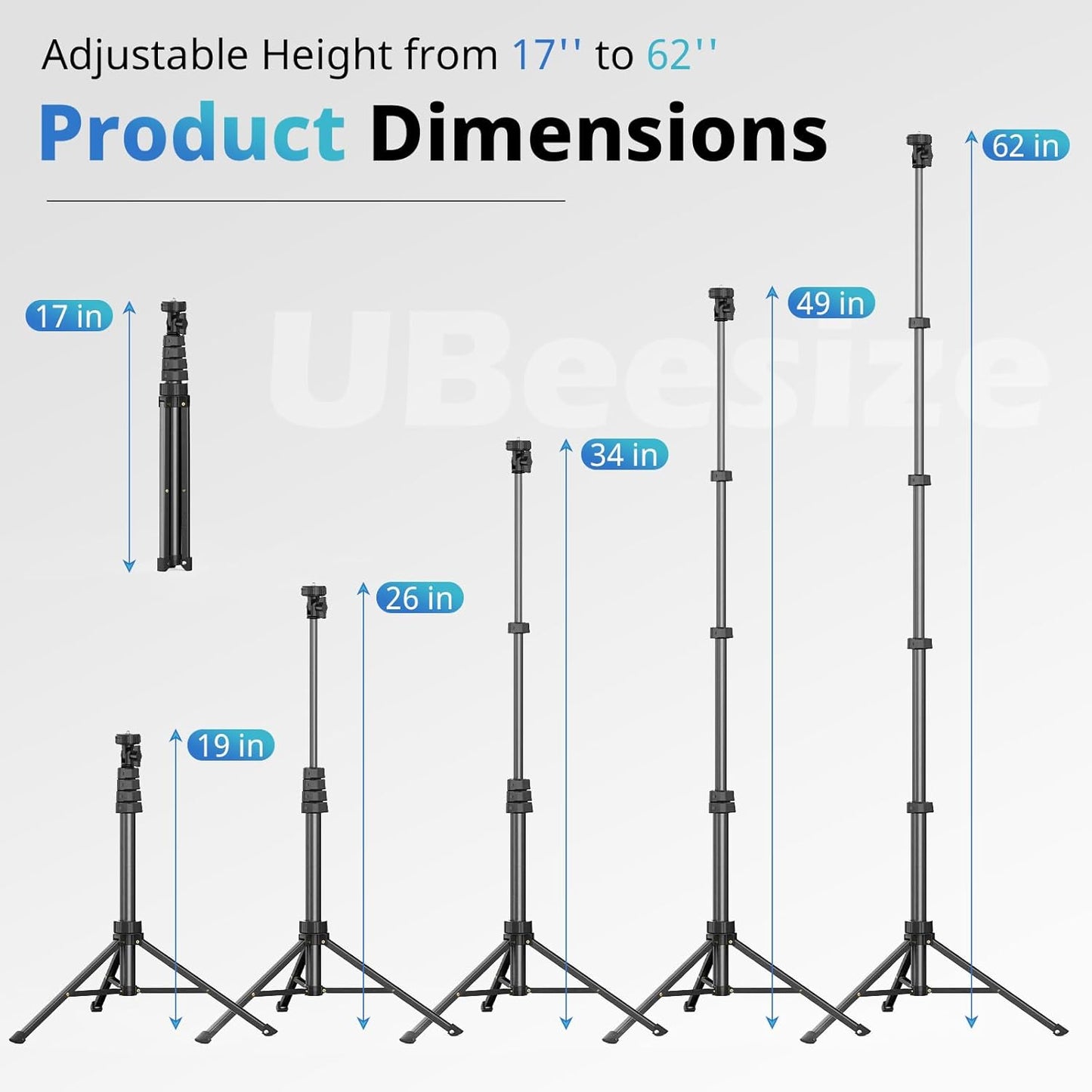UBeesize 62" Phone Tripod & Selfie Stick, Camera Tripods Stand with Wireless Remote and Phone Holder,Compatible with iPhone Android Phone, Perfect for Selfies/Video Recording/Live Streaming Black