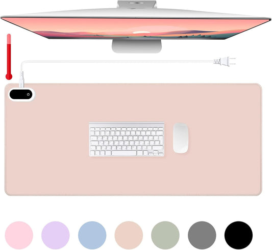 Konohan Heated Large Desk Mat PU Leather Warm Mouse Pad with 5 Heating Level & 4 Hour Auto Shut-Off Heating Keyboard Pad Warmer Gaming Mice Mat Only Supports 110v(Khaki Color,31.5" X 13")