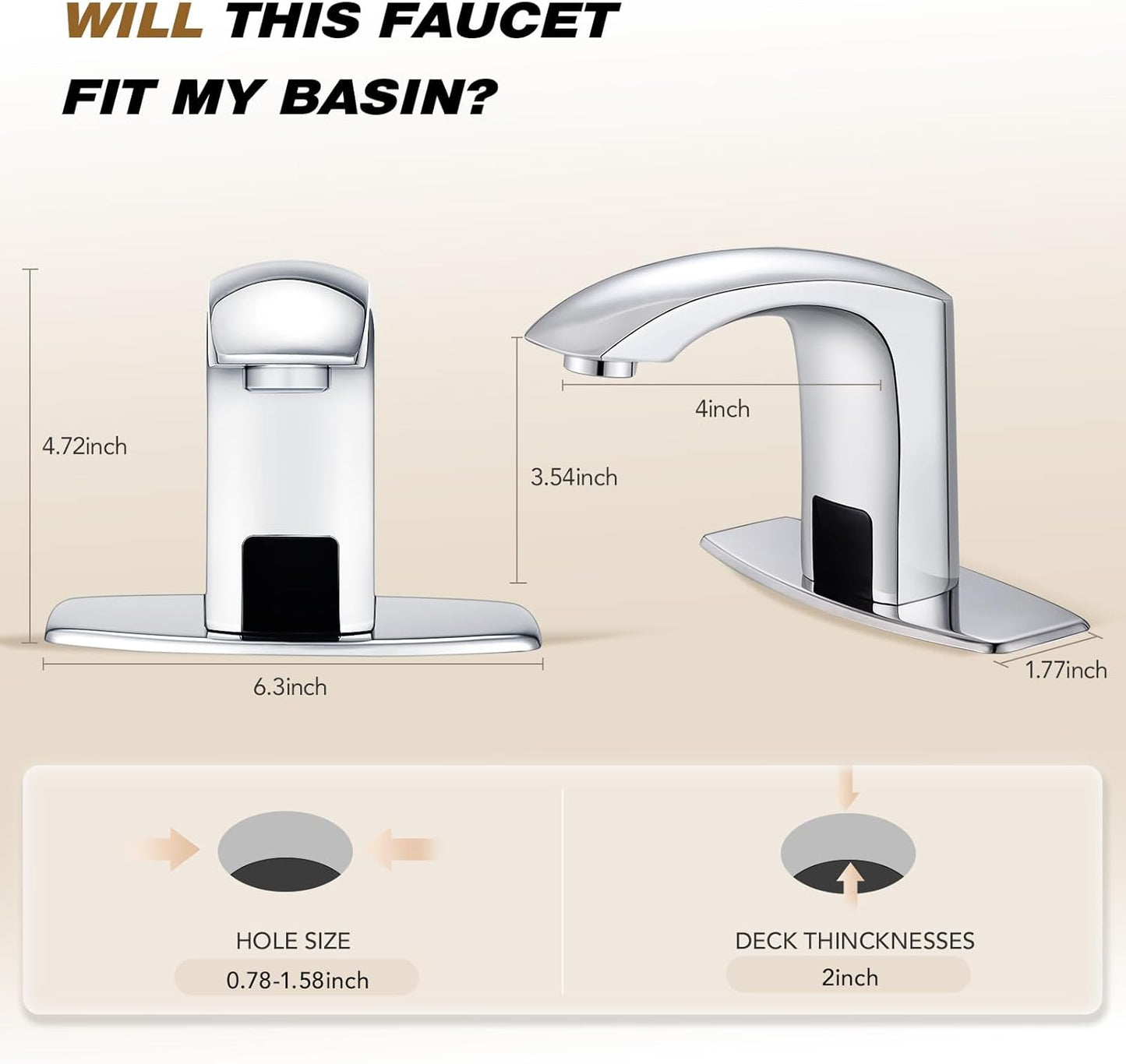 Gangang Commercial Touchless Bathroom Sink Faucet Cold and Hot Water Automatic Motion Sensor Basin Tap Mixer with Mixing Valve and Cover Plate (FBA 2)