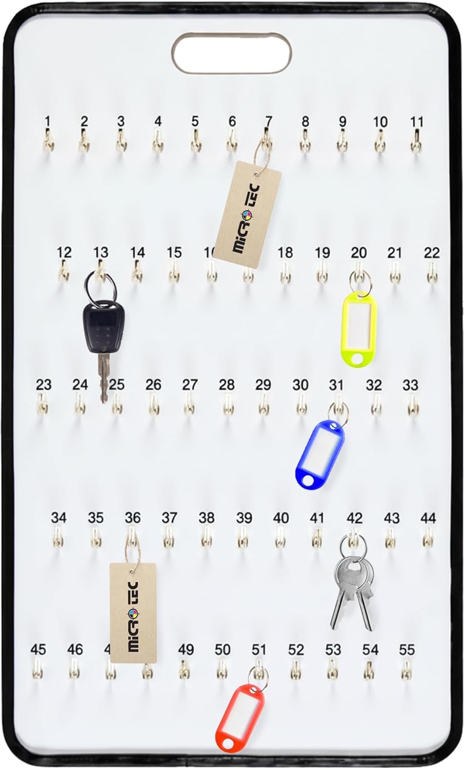 Masonite Key Holder Wall Mount with 55 Spring-Lock Hooks 18-1/2" × 29-5/8" – Wall Mounted Key Organizer Board with Metal Trim and Handle – Dealership, Office, Garage Key Rack Cabinet - Pack of 3