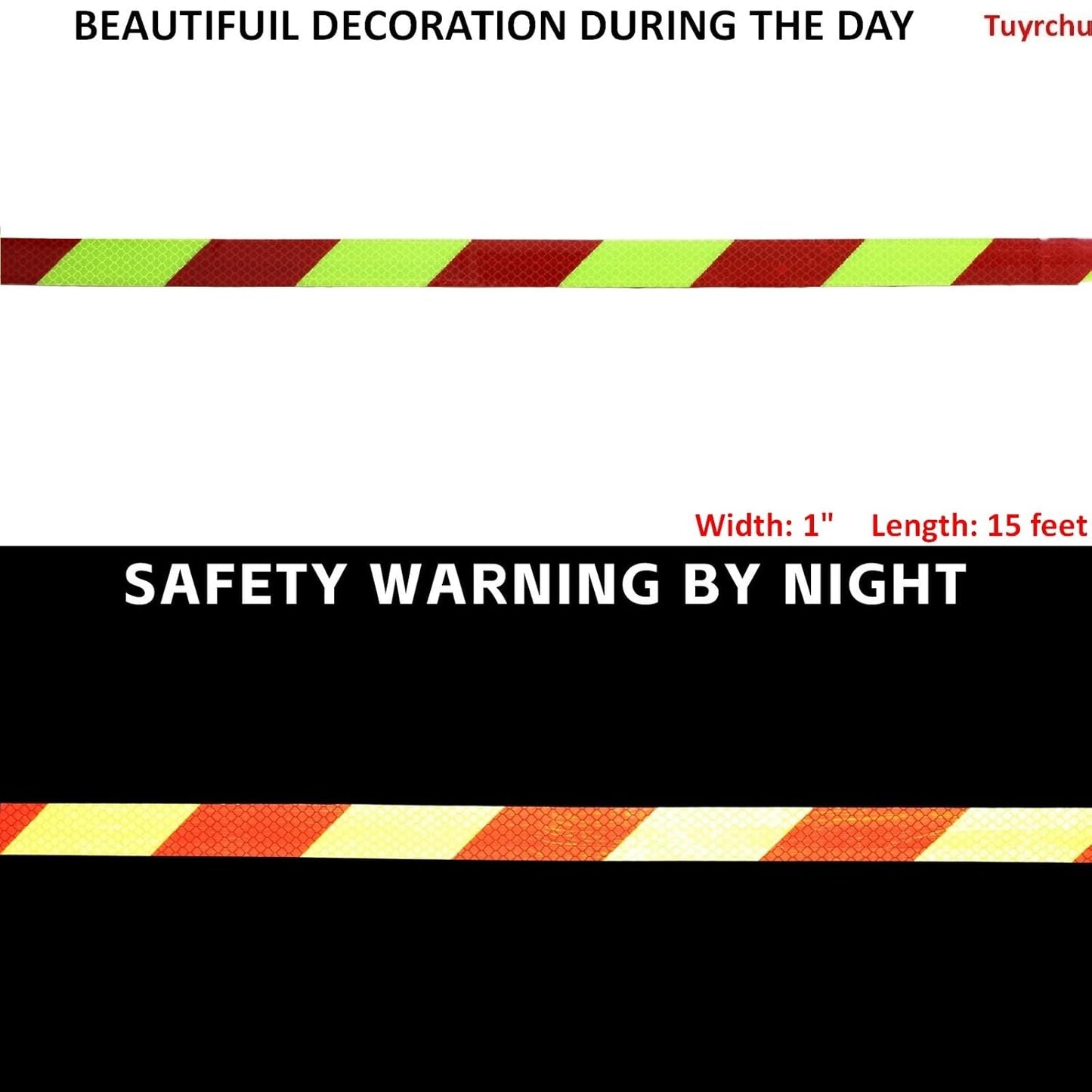 Non Fading Reflective Tape Outdoor Waterproof 1 inch Wide, High Visibility Industrial Marking Tape, Safety Adhesive Stickers (15 feet)