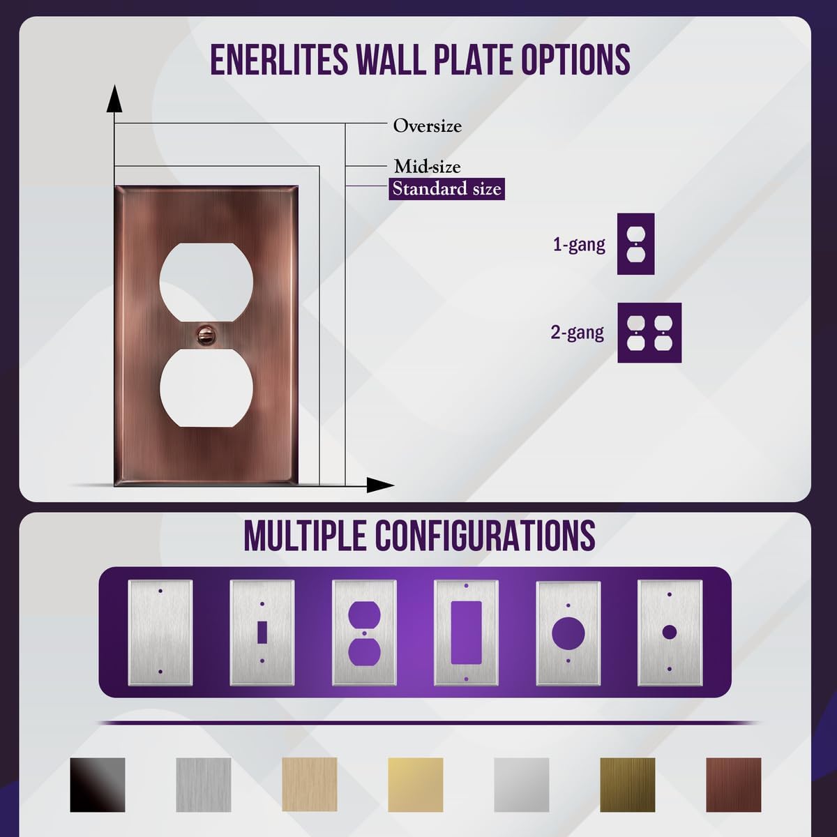 ENERLITES Duplex Receptacle Metal Wall Plate, Stainless Steel Outlet Cover, Corrosion Resistant, Standard Size 1-Gang 4.50" x 2.76", Stainless Steel 201, 7721-AC, Antique Copper