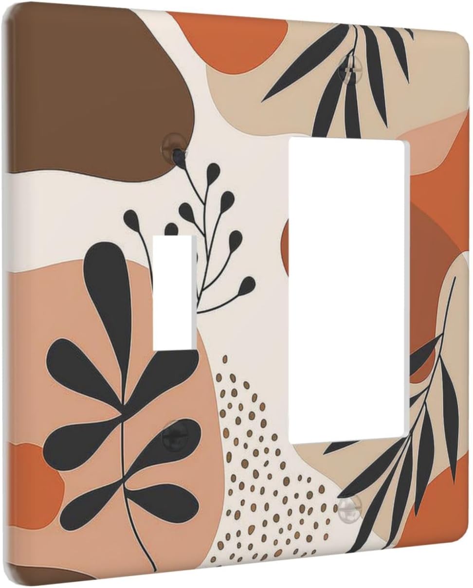 Outlet Covers Boho Botanical Orange Green Beige Minimalist 1 Toggle 1 Rocker Combination Decorative Wall Plate Electrical Switch Plates Light Switch Cover Plate for Bedroom living Room Decor