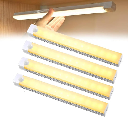 Punch-Free Smart Sensor Magnetic Rechargeable LED Lights, Motion Sensor Light Indoor for Stairs, Wardrobe, Cabinet (4PCS Warm Light,30cm/11.81in)