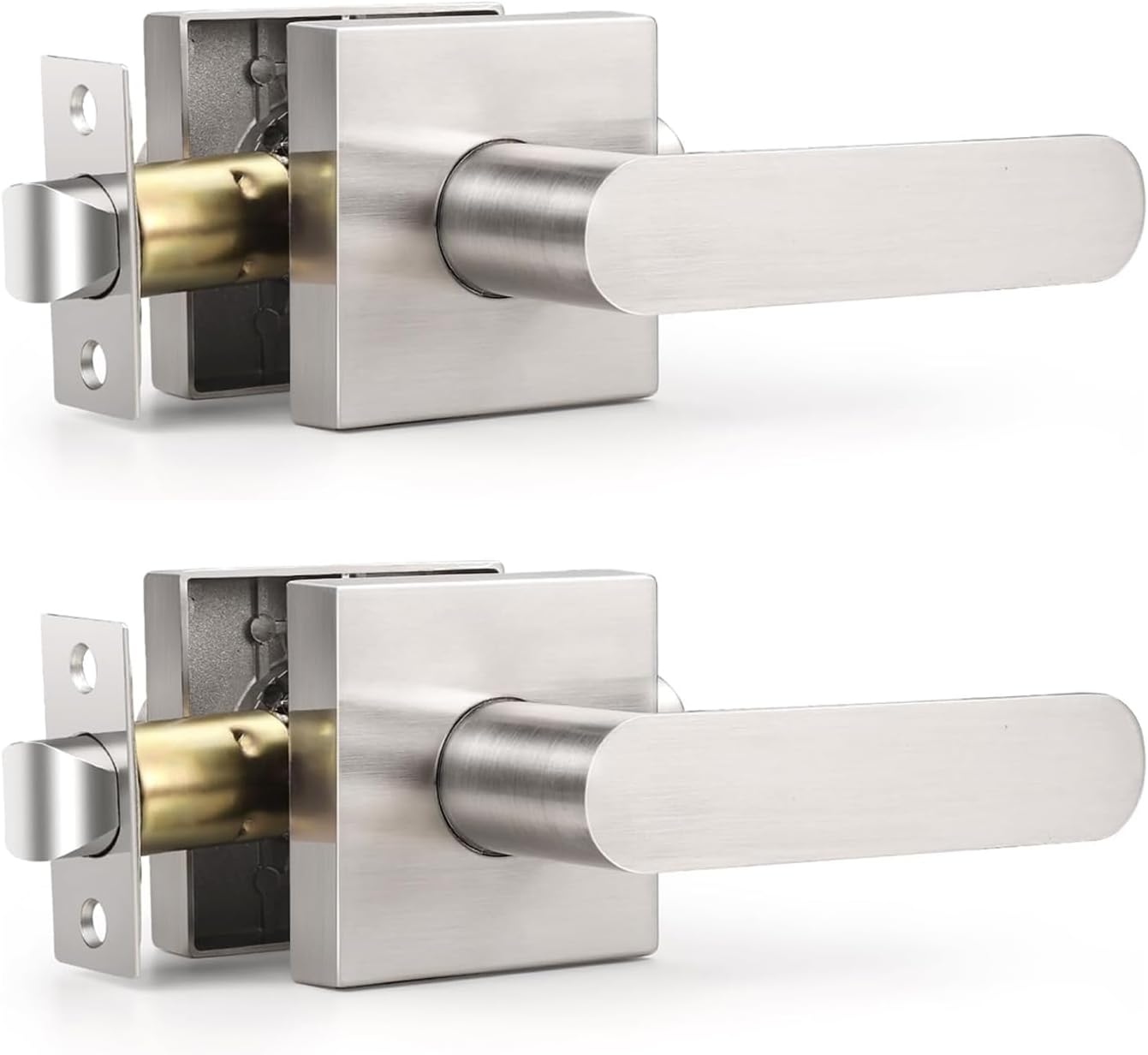 KNOBWELL 2 Pack Interior Door Handle,Satin Nickel Finish Door Levers, Passage Knob for Closet Hallway, Zinc Alloy Construction, 250,000-Cycle Durability