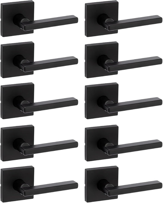 Kwikset Halifax Interior Passage Door Handle, Lever for Closet and Hallway Doors, Reversible Non-Locking Handle Lever, Matte Black, with Microban Protection, 10 Pack