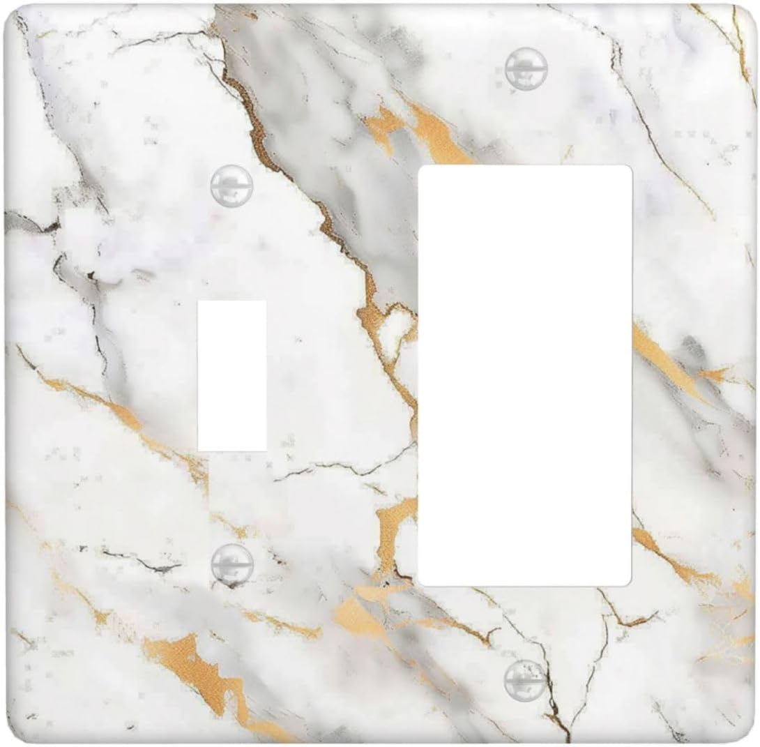 Outlet Covers Marbling Style White Background Gold Gray Stripes 1 Toggle 1 Rocker Combination Decorative Wall Plate Electrical Switch Plates Light Switch Cover Plate For Bathroom Kitchen