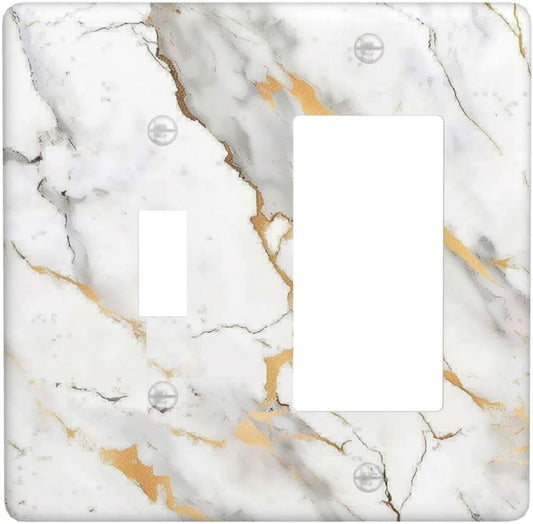 Outlet Covers Marbling Style White Background Gold Gray Stripes 1 Toggle 1 Rocker Combination Decorative Wall Plate Electrical Switch Plates Light Switch Cover Plate For Bathroom Kitchen