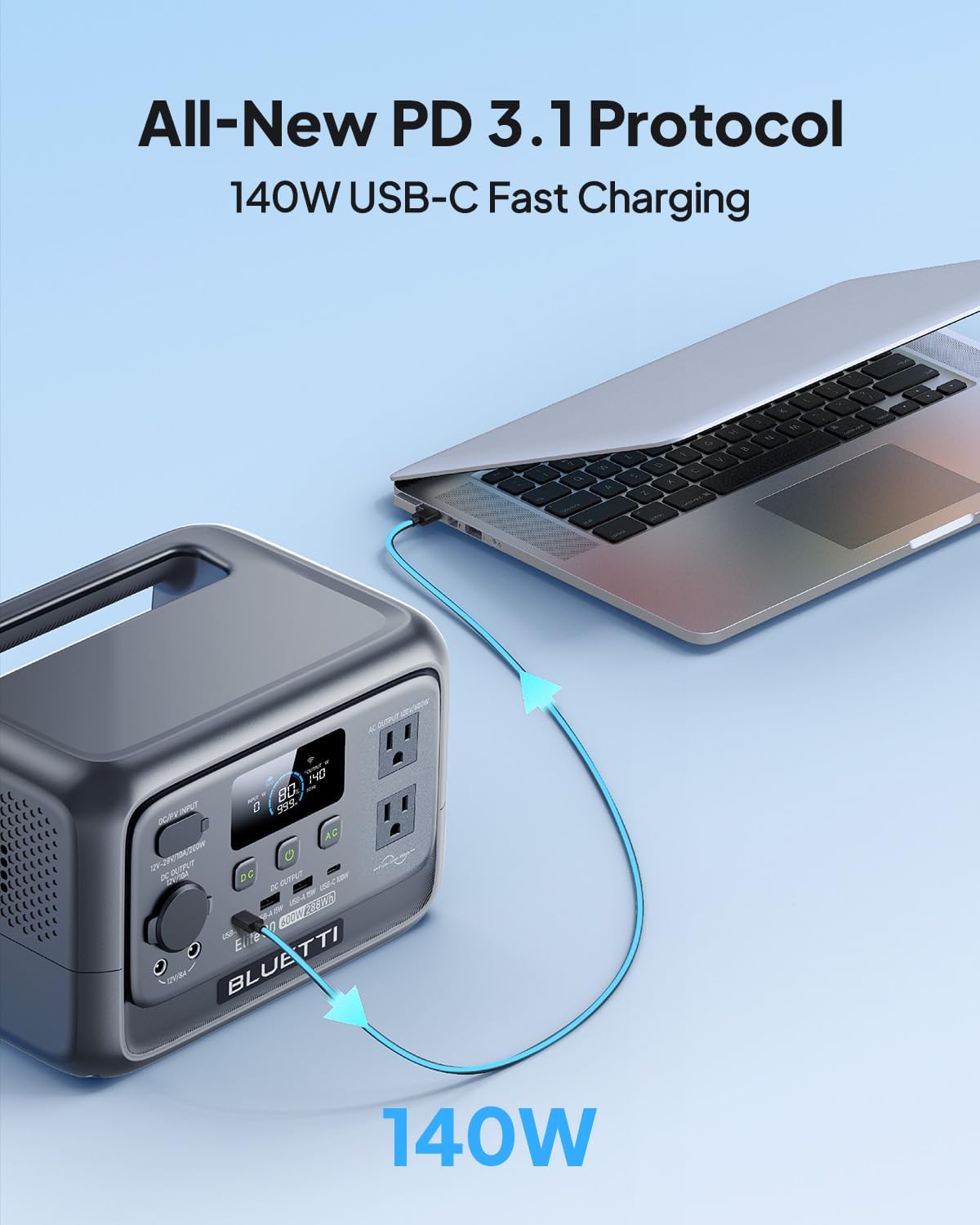 BLUETTI Elite 30 V2 Portable Power Station, 288Wh Solar Generator, 600W AC Outlets (Power Lifting 1500W), Fast Charging LiFePO4 Battery Backup for Camping, Road Trip, Outage (Solar Panel Optional)
